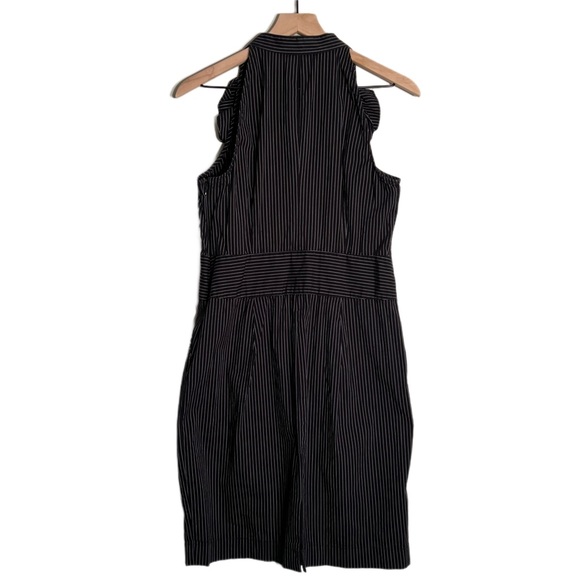 Express - Black White Pin Stripe Tuxedo Style Ruffle Halter Midi Dress Size 10 - Picture 3 of 4